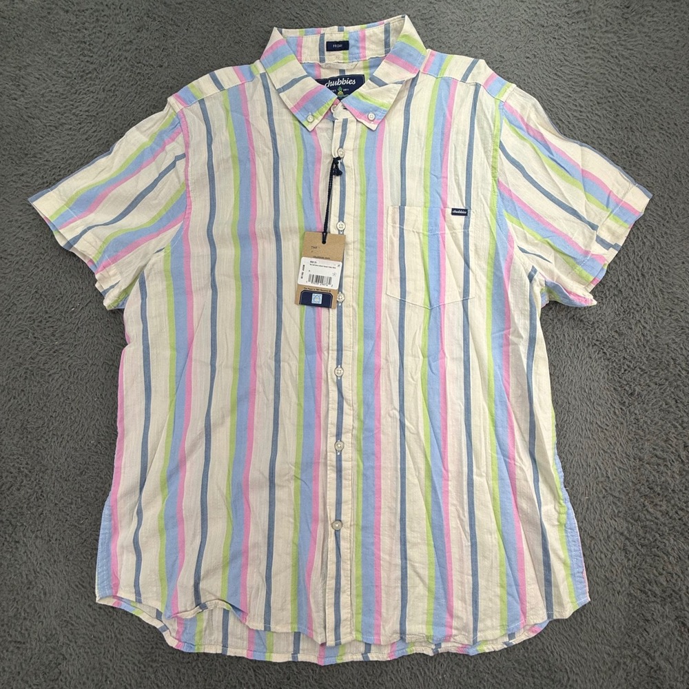 Chubbies Shirt Mens XL Multi Color Striped The Soft Serve Resort Weave Friday